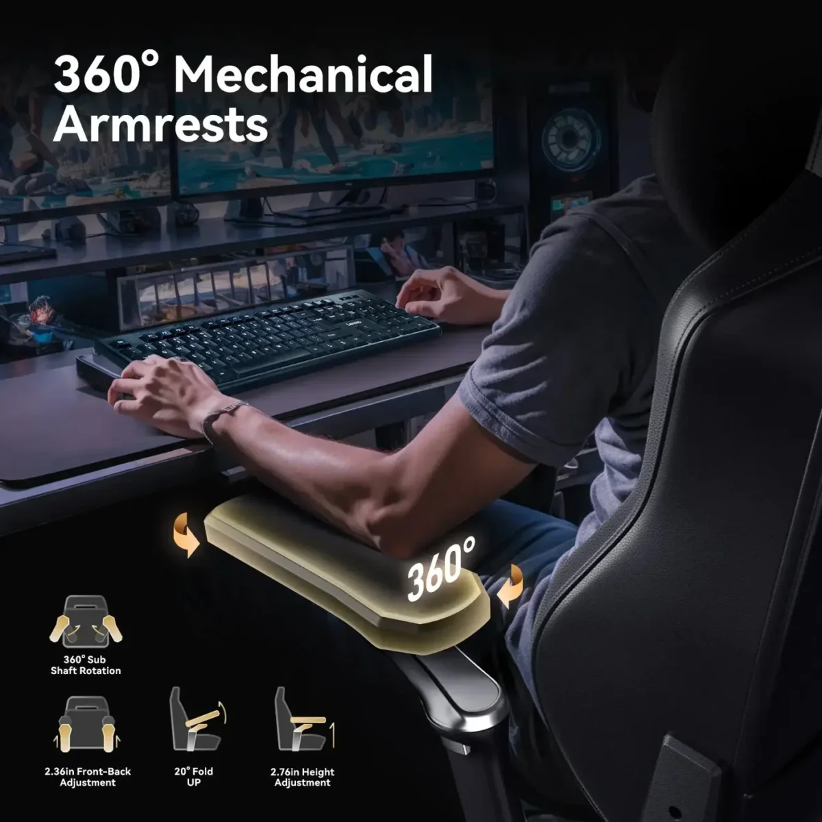 AutoFull M6 Gaming Chair, Ventilated and Heated Seat Gaming Chair with 360° Adjustable Armrest - Image 2