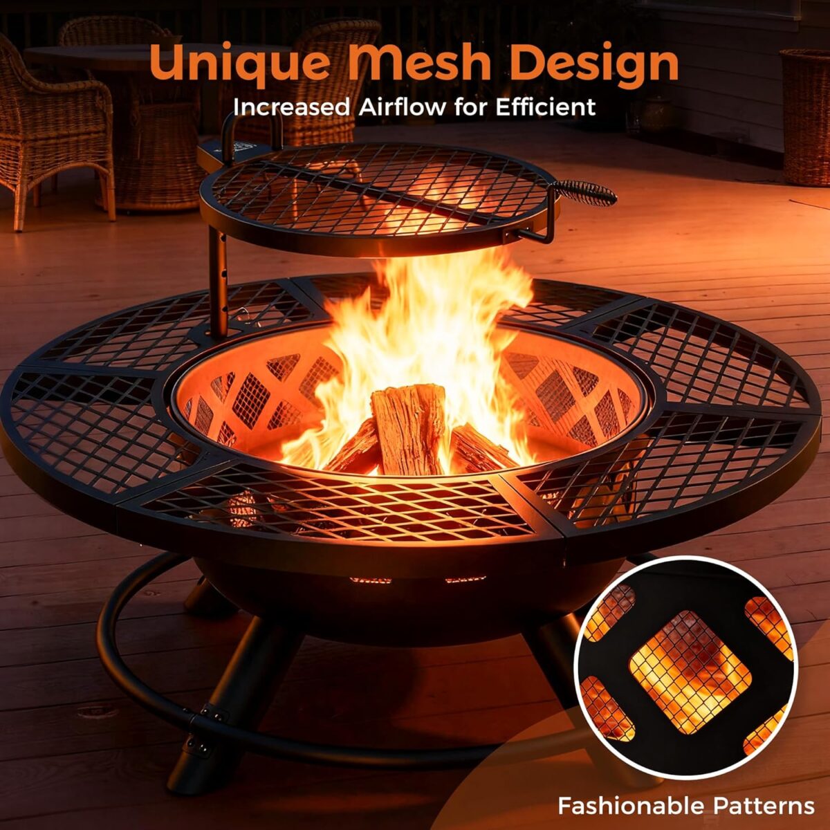BALI OUTDOORS Fire Pit with Poker, 40 inch Outdoor Fire Pit Patio, Wood Burning Firepits for Outside with Grill - Image 4
