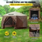 VEVOR Camping Gazebo Screen Tent, 12*12ft, 6 Sided Pop-up Canopy Shelter Tent with Mesh Windows, Portable Carry Bag, Stakes, Large Shade Tents for Outdoor Camping, Lawn and Backyard - Image 3