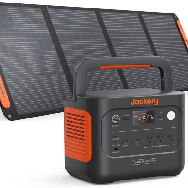 Jackery Solar Generator 1000 v2 with 200W Solar Panel,1070Wh Portable Power Station LiFePO4 Battery,1500W AC/100W USB-C Output, 1Hr Fast Charge for Outdoor,Off-Grid Living,RV,Emergency