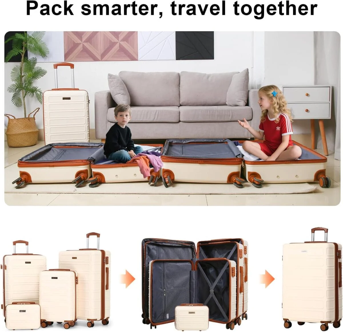 AAIVV 4 Piece Luggage Set Expandable ABS Travel Suitcase Set TSA Lock Hardshell Durable Lightweight Traveling Luggage Sets Gift for Back to School (Amy Green, 28in26in20in13in) - Image 3