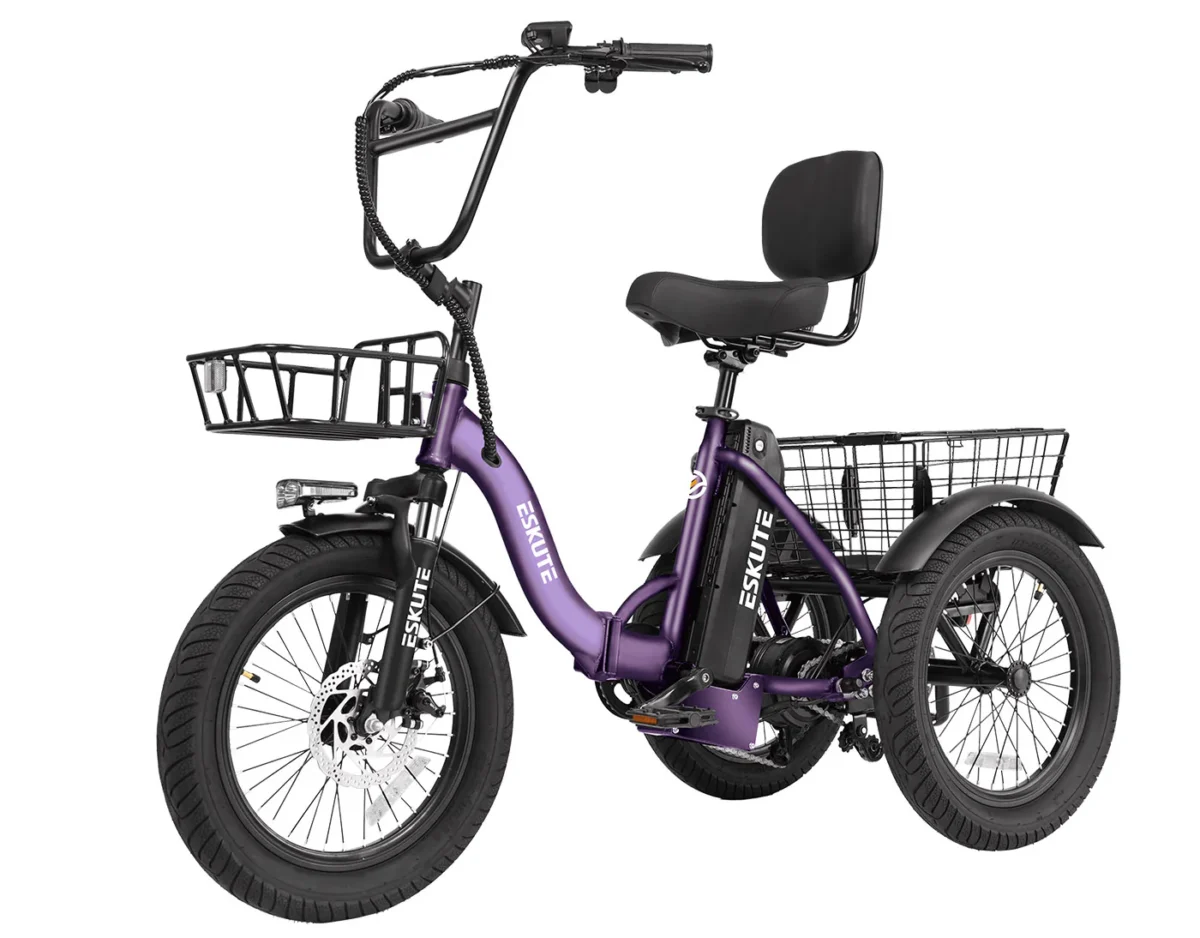 ESKUTE E Trike Electric Bike, Peak 1200W Brushless Motor Folding Trike 18X3.0 Fat Tire Ebike, 624Wh Removable Battery, Step-Thru 3 Wheel Electric Bicycle, Up to 55 Miles, 18MPH+ Tricycle for Adults - Image 15