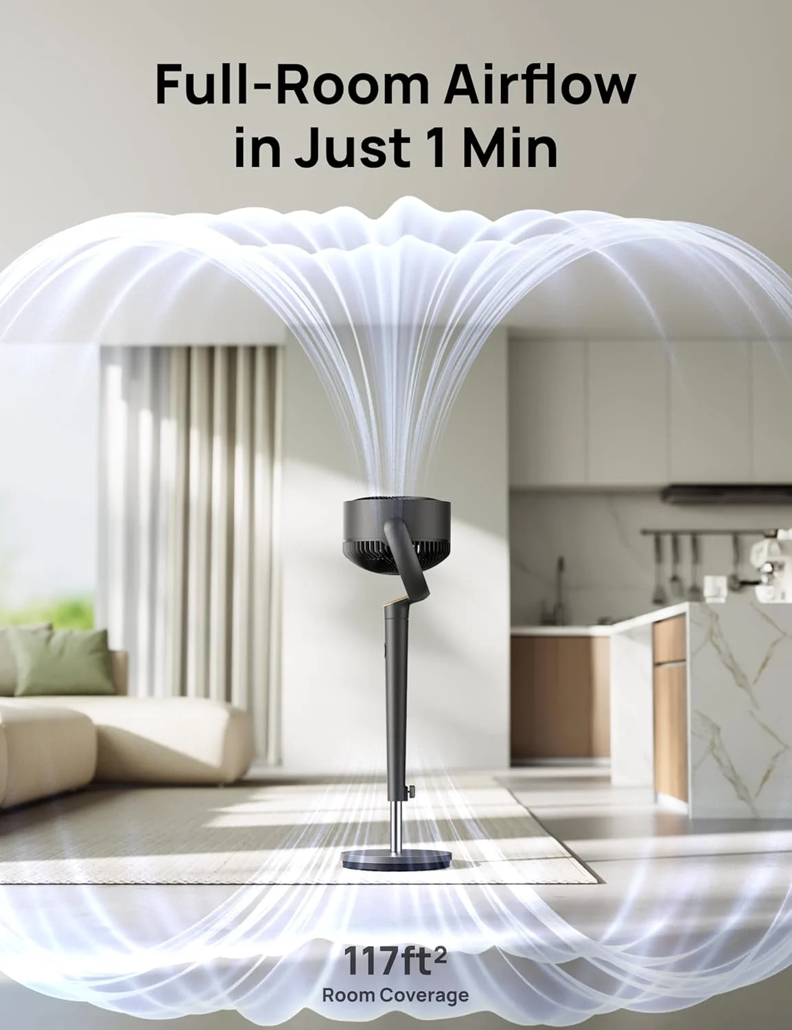 DREO Fan for Bedroom, 120° Oscillating Standing Fans, Quiet Floor Fan with DC Motor, 100ft Pedestal Fans for Room, 9 Speeds, 4 modes, 20dB, 120° Manual Vertical, 37-42" Adjustable Height, 9H Timer (复制) - Image 9